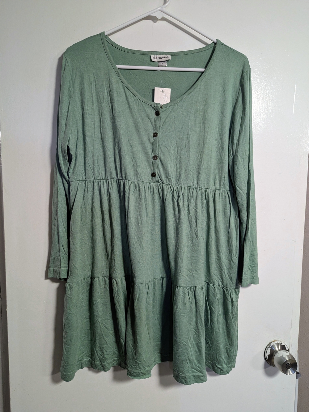 NWT Light Sage Green Long-Sleeve Tiered Dress